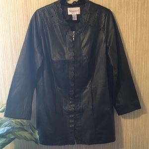 NWT Roamans Women's Black Leather Coat. 14W.